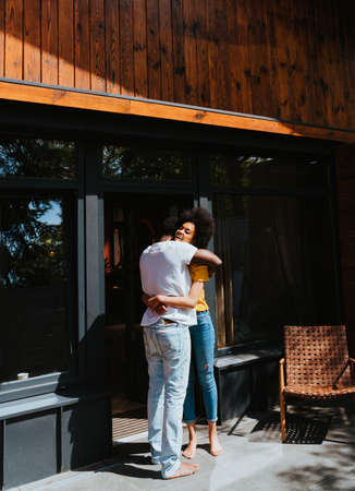 Afro american couple in at home in the garden - Beautiful black couple spending time togetherの写真素材