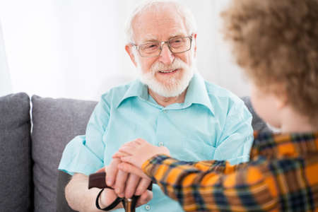 Grandparents and grandson playing at home - Family at home, grandfather taking care of nephew