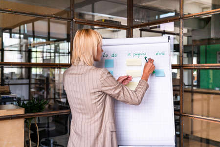 Beautiful young businesswoman with elegant formal dress working in a companyの写真素材
