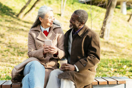 Storytelling image of a multiethnic senior couple in loveの写真素材