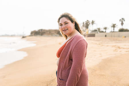 Beautiful and cheerful plus size young woman outdoors - Pretty overweight curvy female, concepts...