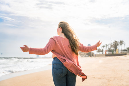 Beautiful and cheerful plus size young woman outdoors - Pretty overweight curvy female, concepts about femininity, women power, female emancipation, body positivity and body acceptanceの写真素材
