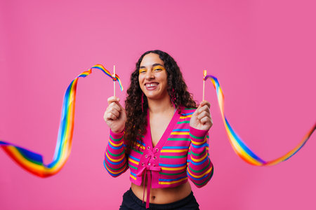 Beautiful young hispanic woman with diastema with colorful and cool style - Confident and...