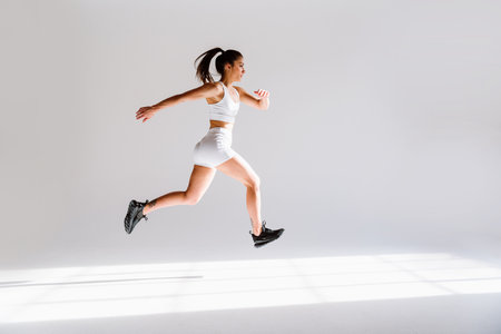 Young female athlete training in a gym using sport equipment. Fit woman working out. Concept about fitness, wellness and sport preparation.の写真素材