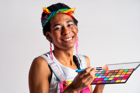 Fluid gender hispanic latin black man posing in studio with fashionable clothing, concepts about LGBTQ, genderless and diversityの写真素材