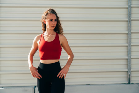 Beautiful sporty girl training outdoor in an urban area of the cityの写真素材