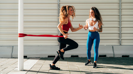 LGBT couple training together outdoor. Runner real couple doing sport in an urban area of the city. Concepts of sports and lifestyleの写真素材