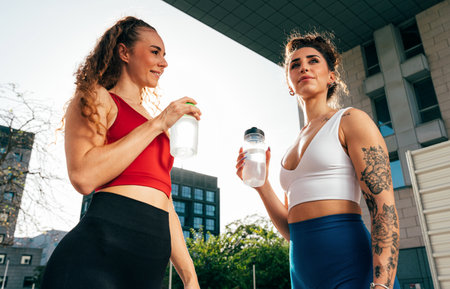 LGBT couple training together outdoor. Runner real couple doing sport in an urban area of the city. Concepts of sports and lifestyleの写真素材