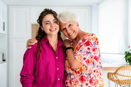 Beautiful grandmother and granddaughter together at home - Cheerful grandmother and granddaughter...