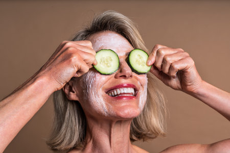 Beauty portrait of beautiful mature woman, concepts about cosmetics, skincare and wellness. Blond...
