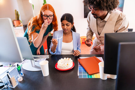 Multiethnic small group of businesspeople meeting in a coworking office - Young coworkers colleagues working together in a creative startup tech company, concepts about business and daily office lifestyleの写真素材