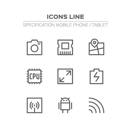Set of icons for mobile phone or tablet. Modern minimalist flat design.のイラスト素材