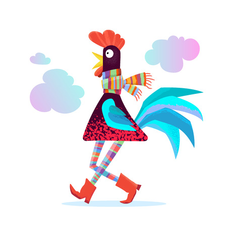 Rooster, symbol 2017 on the Chinese calendar. ?rendy, glamorous cock. Vector element for New Year's design. Vector illustration flatのイラスト素材