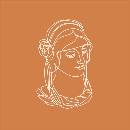 One line drawing sketch. Venus sculpture. Modern single line art, aesthetic contour. Woman with flowers vector. Perfect for home decor such as posters, wall art. Artのイラスト素材