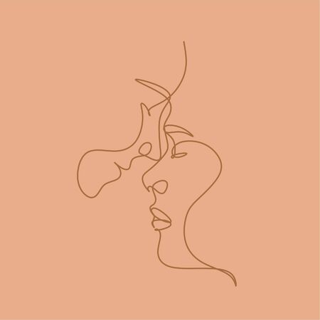 Couple line vector illustration. Love print. Minimalist people icon. Couple . 2 faces. Man and woman. Love vector. Symbol of loveのイラスト素材