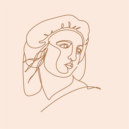 Continuous line drawing. Abstract portrait of a woman side view. Vector illustration.のイラスト素材