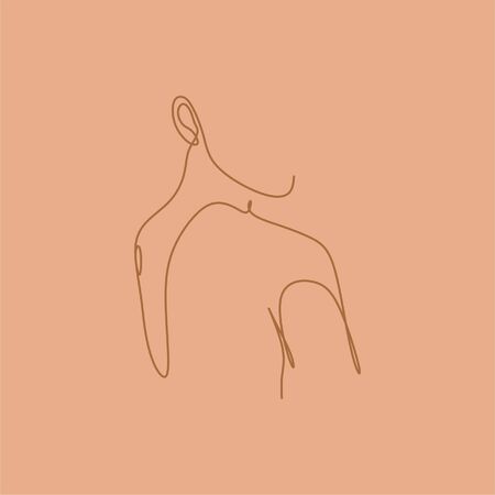 Continuous line drawing. Abstract portrait of a woman side view. Vector illustration.のイラスト素材