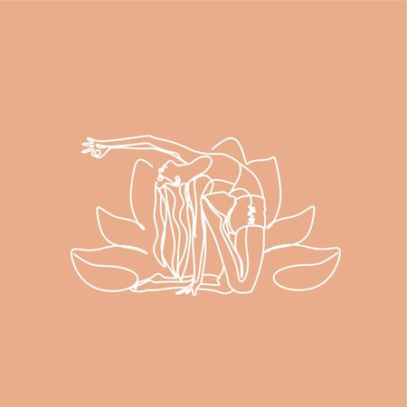 Yoga line vector illustration. Yoga pose . Woman with lotus. Yoga symbol. Sport vectorのイラスト素材