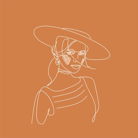 Continuous line drawing. Abstract portrait of a woman side view. Vector illustration.のイラスト素材