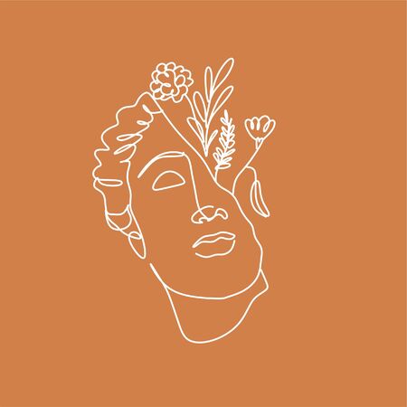 Continuous line drawing. Abstract portrait of a woman side view. Vector illustration.のイラスト素材