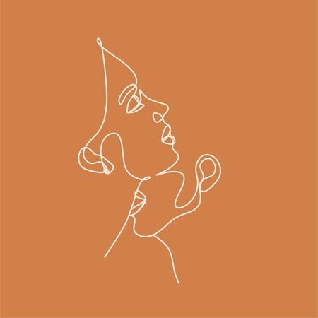 Couple line vector illustration. Love print. Minimalist people icon. Couple . 2 faces. Man and woman. Love vector. Symbol of loveのイラスト素材