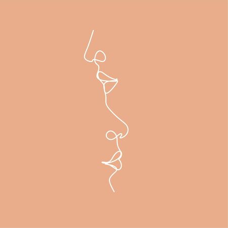 Couple line vector illustration. Love print. Minimalist people icon. Couple logo. 2 faces. Man amd woman. Love vector. Symbol of love. Line drawing couple. Love illustration. Man and woman. Men and women line drawingの写真素材