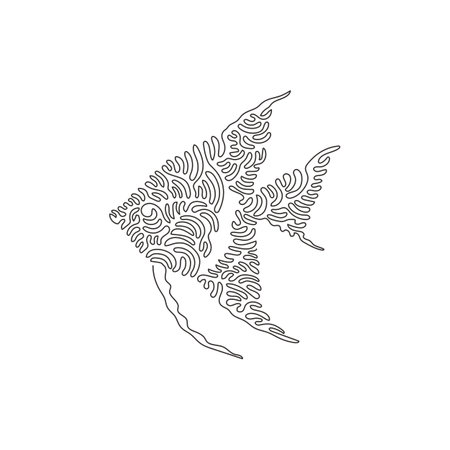 Continuous curve one line drawing of beautiful angelfish curve abstract art. Single line editable stroke vector illustration of angelfish thin, bodied fish for logo, wall decor and poster print decorのイラスト素材
