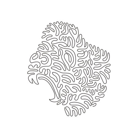 Single swirl continuous line drawing  of genus of primates art. Continuous line draw graphic design vector illustration the largest of the apes animal for icon, symbol, company logo.のイラスト素材