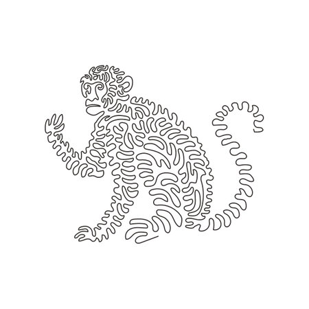 Single swirl continuous line drawing of cute monkey abstract art. Continuous line draw graphic design vector illustration style of friendly domestic animal for icon, sign, minimalism modern wall decorのイラスト素材