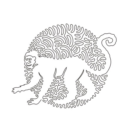 Single curly one line drawing of cute monkey abstract art. Continuous line draw graphic design vector illustration of friendly domestic animal for icon, symbol, company logo, poster wall decorのイラスト素材