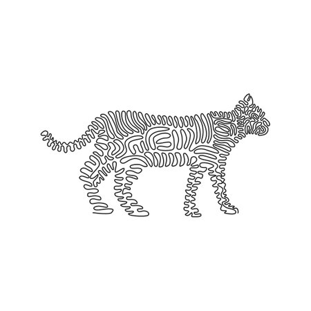 Continuous curve one line drawing of cute standing cat curve abstract art. Single line editable stroke vector illustration of friendly domestic animal for logo, wall decor and poster print decorationのイラスト素材