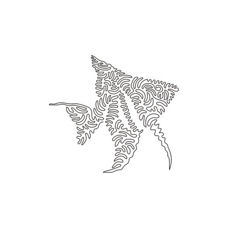 Single curly one line drawing of unique shape angelfish abstract art. Continuous line draw graphic design vector illustration of adorable angelfish for icon, symbol, sign, logo, poster wall decorのイラスト素材