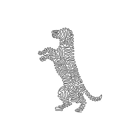 Single one curly line drawing of cute dog standing abstract art. Continuous line draw graphic design vector illustration of friendly domestic animal for icon, symbol, company logo, poster wall decorのイラスト素材
