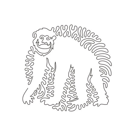 Continuous curve one line drawing of cute chimpanzee curve abstract art. Single line editable stroke vector illustration of friendly animal for logo, wall decor and poster print decorationのイラスト素材
