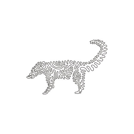 Single one curly line drawing of beautiful furry animal abstract art. Continuous line draw graphic design vector illustration of friendly domestic animal for icon, symbol, logo, and pet lover clubのイラスト素材