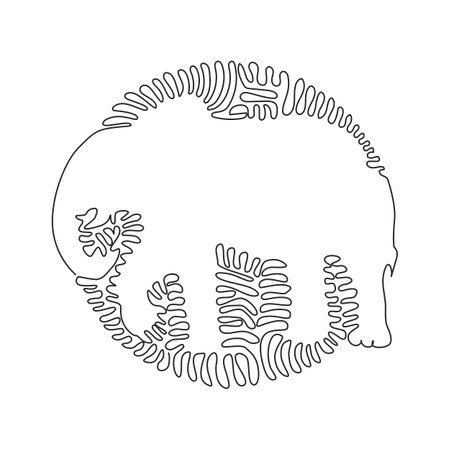 Single one curly line drawing of elephant standing abstract art. Continuous line draw graphic design vector illustration of friendly domestic animal for icon, symbol, company logo, poster wall decorのイラスト素材