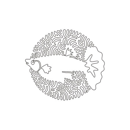 Single one curly line drawing of exotic fishs abstract art. Continuous line draw graphic design vector illustration of guppy fish colored tails and fins for icon, symbol, company logo, and pet loverのイラスト素材