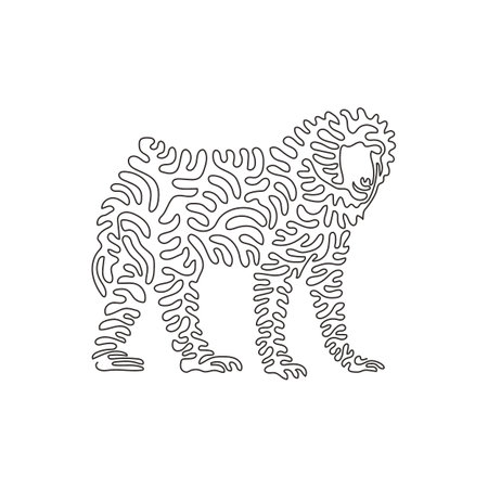Continuous curve one line drawing of wild baboo curve abstract art. Single line editable stroke vector illustration of wild animal for logo, wall decor and poster print decorationのイラスト素材