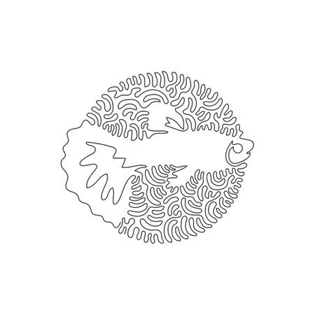 Continuous one curve line drawing of beautiful guppy fish abstract art in circle. Single line editable stroke vector illustration of cute rainbow fish for logo, wall decor and poster print decorationのイラスト素材