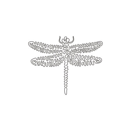 Single one line drawing of beautiful dragonfly abstract art. Continuous line draw graphic design vector illustration of flying cutest insects for icon, symbol, company logo, poster wall decorのイラスト素材