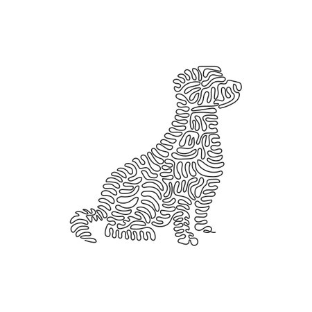 Continuous curve one line drawing of cute sitting dog curve abstract art. Single line editable stroke vector illustration of friendly domestic animal for logo, wall decor and poster print decorationのイラスト素材