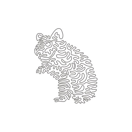 Single one curly line drawing of cute hamster abstract art. Continuous line draw graphic design vector illustration of adorable hairy mammalia for icon, symbol, company logo, and pet lover clubのイラスト素材