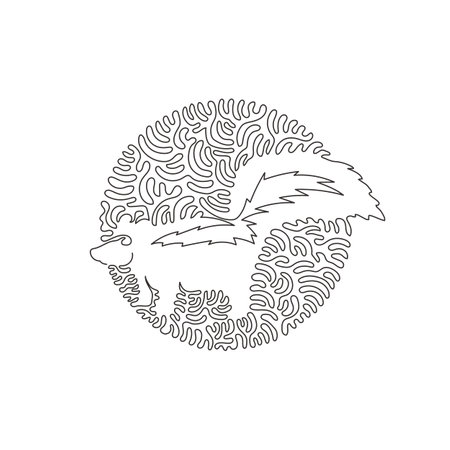 Continuous curve one line drawing of standing skunk abstract art in circle. Single line editable stroke vector illustration of omnivorous mammal for logo, wall decor and poster print decorationのイラスト素材