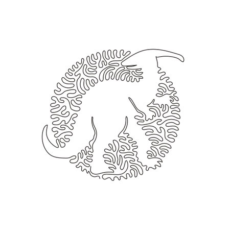 Continuous one curve line drawing of crested skull dino abstract art in circle. Single line editable stroke vector illustration of herbivorous dinosaurs   for logo, wall decor and poster print decorのイラスト素材