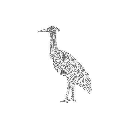 Single one line drawing of cute heron standing abstract art. Continuous line draw graphic design vector illustration of long legged exotic birds for icon, symbol, company logo, poster wall decorのイラスト素材