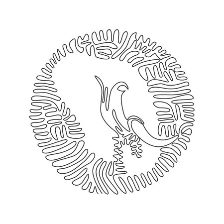 Single curly one line drawing of cute elephant abstract art. Continuous line draw graphic design vector illustration of friendly domestic animal for icon, symbol, company logo, poster wall decorのイラスト素材