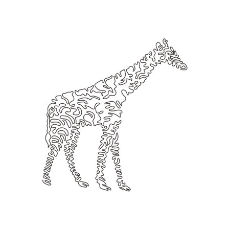 Single swirl continuous line drawing of cute giraffe abstract art. Continuous line draw graphic design vector illustration style of friendly domestic animal for icon, minimalism modern wall decorのイラスト素材
