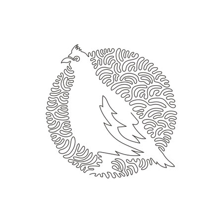 Continuous curve one line drawing of standing grouse bird abstract art in circle. Single line editable stroke vector illustration of adorable grouse for logo, wall decor and poster print decorationのイラスト素材