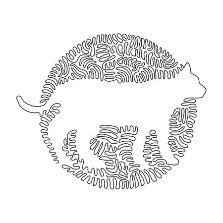Single swirl continuous line drawing of cute cat abstract art. Continuous line draw graphic design vector illustration style of friendly domestic animal for icon, sign, minimalism modern wall decorのイラスト素材
