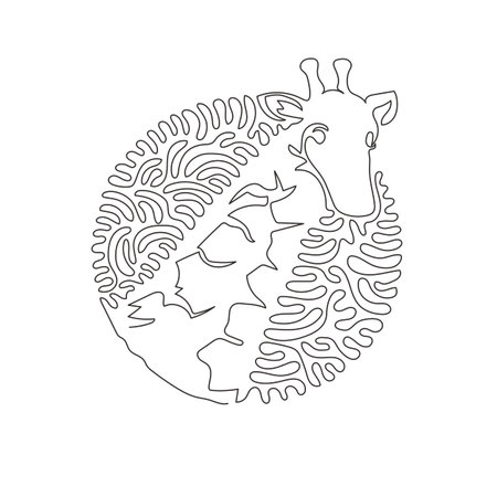 Continuous one curve line drawing of funny giraffe abstract art in circle. Single line editable stroke vector illustration of friendly domestic animal for logo, wall decor and poster print decorationのイラスト素材